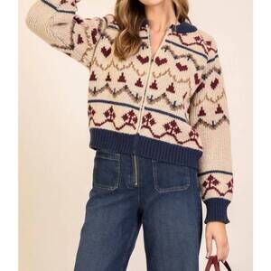 NEW LUMIERE aspen nordic zip knit sweater in cream